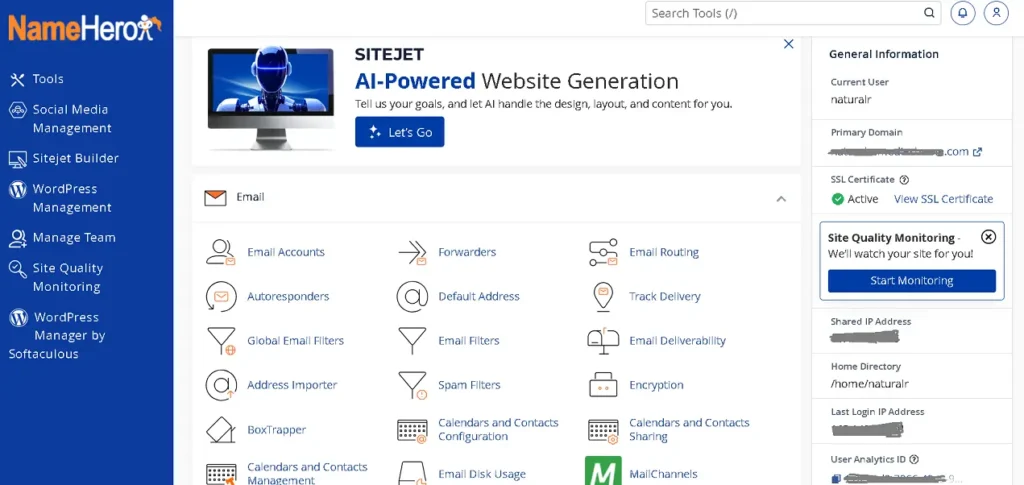 Cpanel image- NameHero Review